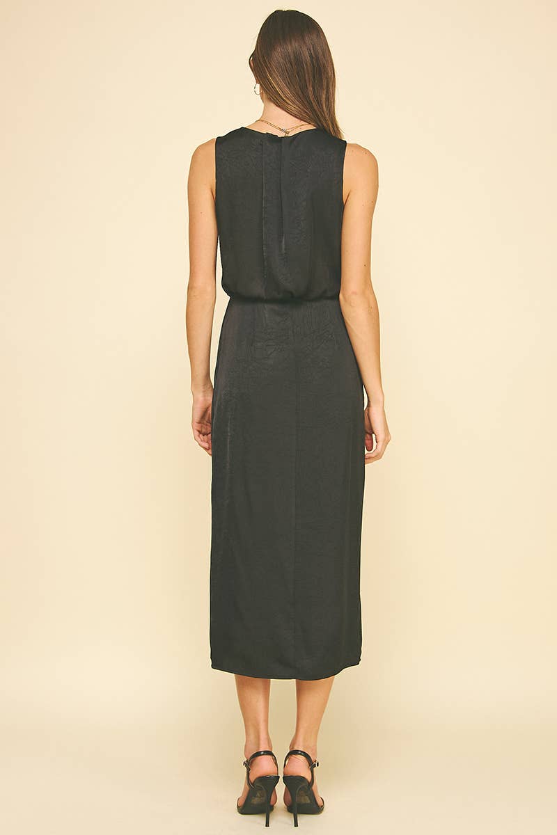 SILKY SIDE SLIT MIDI DRESS