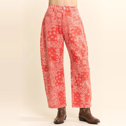 Bandana Print Pants - Red