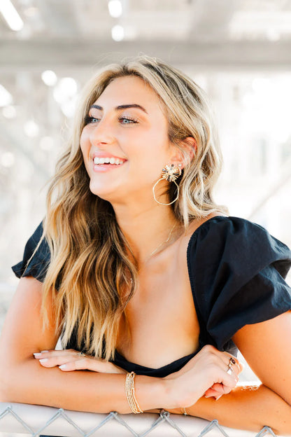 Taylor Shaye Black and Gold Round Sequin Sunburst Hoops