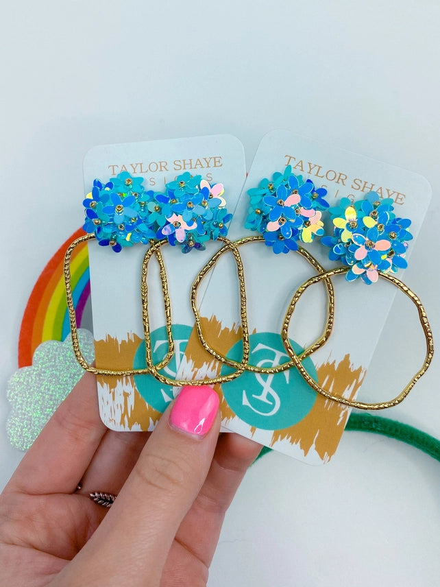 Taylor Shaye Iridescent Flower Hoops Blue