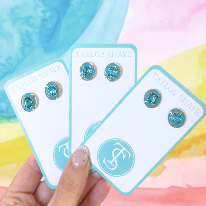 Taylor Shaye Blue Enamel Oval Stud Earrings
