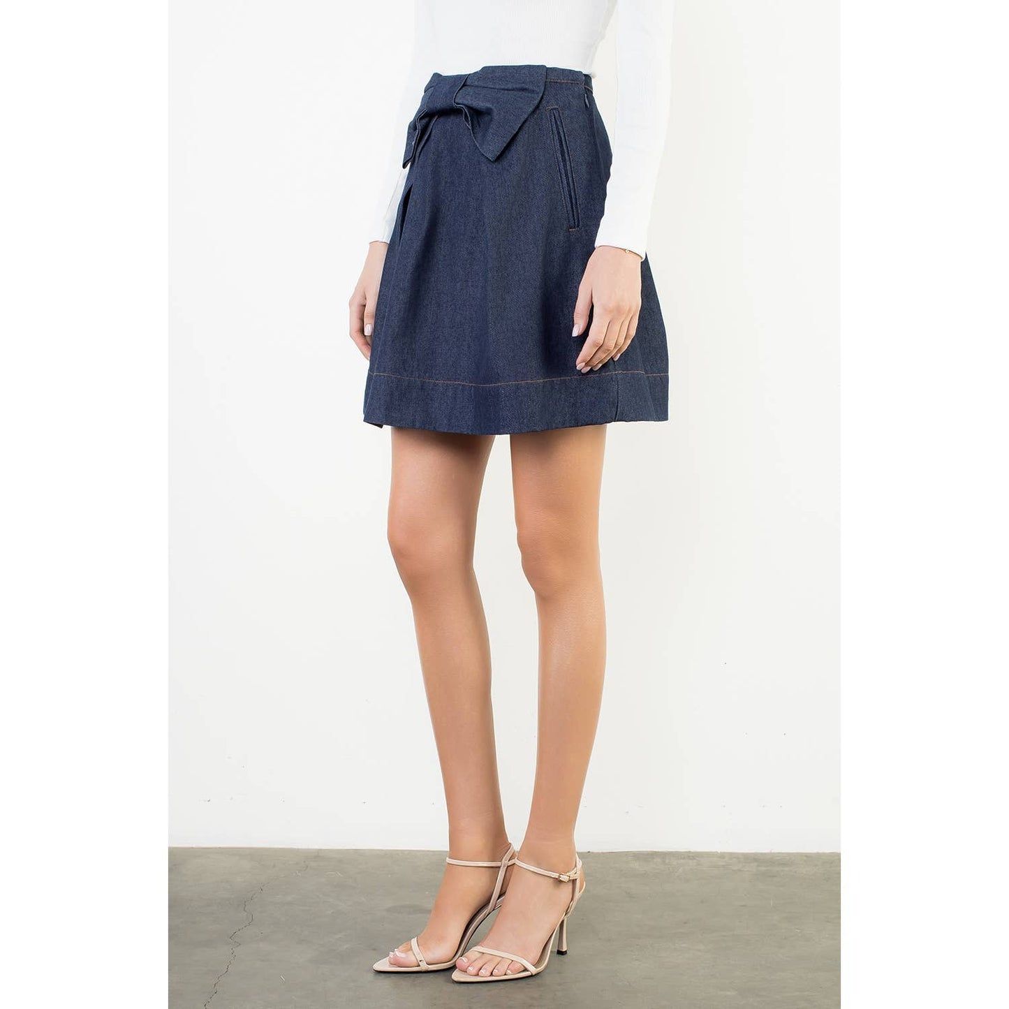 Bow Front A-Line Denim Skirt