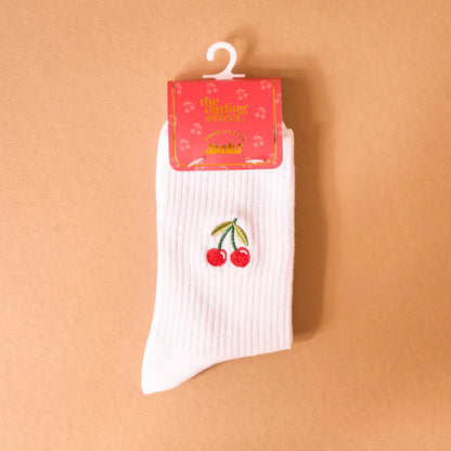 Cherry Embroidered Crew Socks