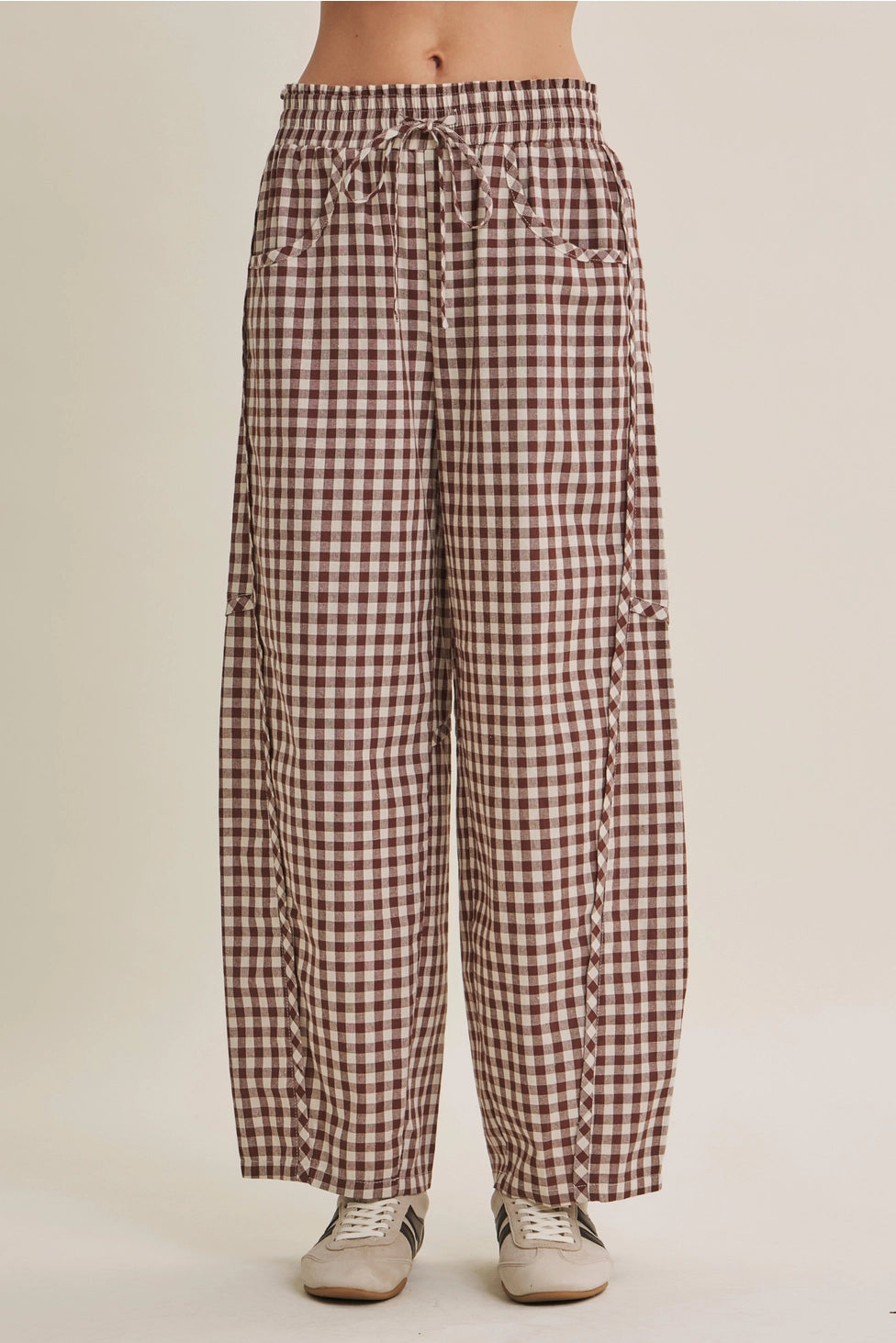 Easy Day Relaxed Gingham Cotton Barrel Leg Pants