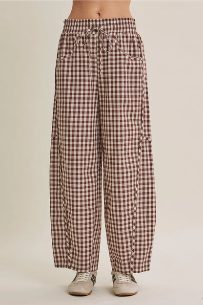 Easy Day Relaxed Gingham Cotton Barrel Leg Pants