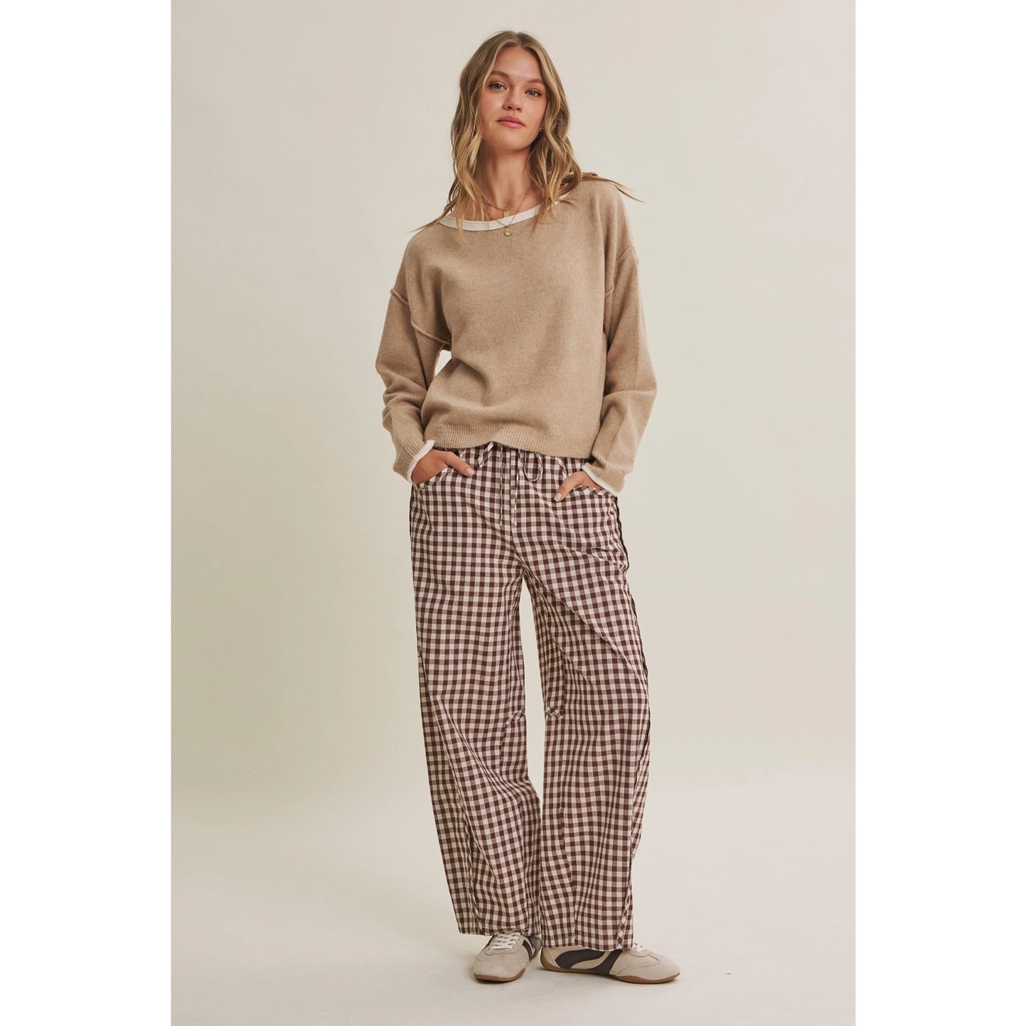 Easy Day Relaxed Gingham Cotton Barrel Leg Pants