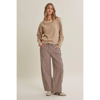 Easy Day Relaxed Gingham Cotton Barrel Leg Pants