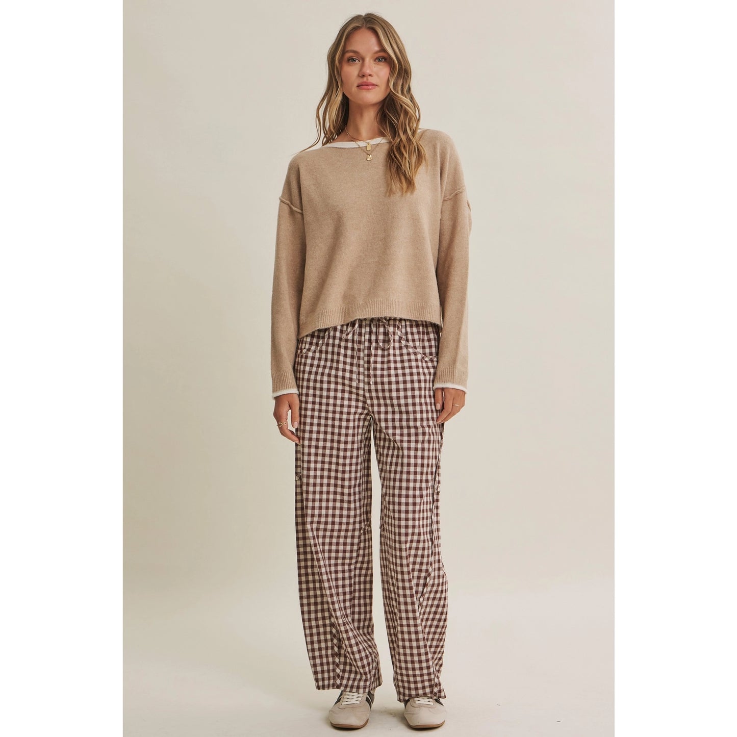 Easy Day Relaxed Gingham Cotton Barrel Leg Pants