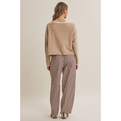 Easy Day Relaxed Gingham Cotton Barrel Leg Pants