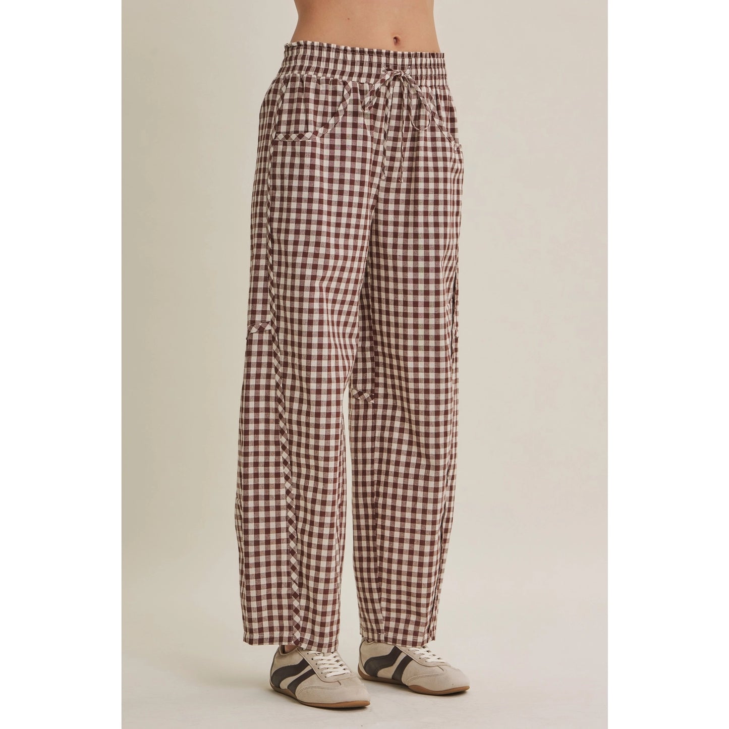 Easy Day Relaxed Gingham Cotton Barrel Leg Pants
