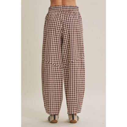 Easy Day Relaxed Gingham Cotton Barrel Leg Pants