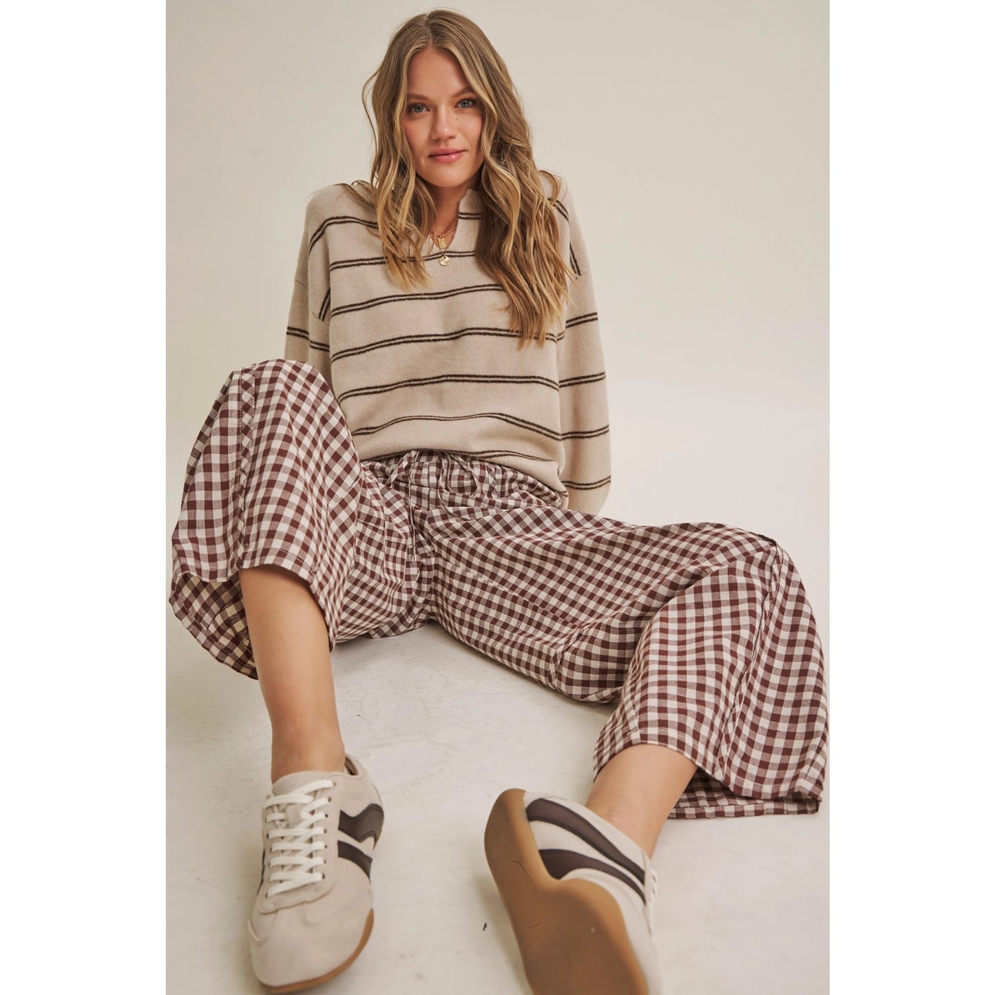 Easy Day Relaxed Gingham Cotton Barrel Leg Pants