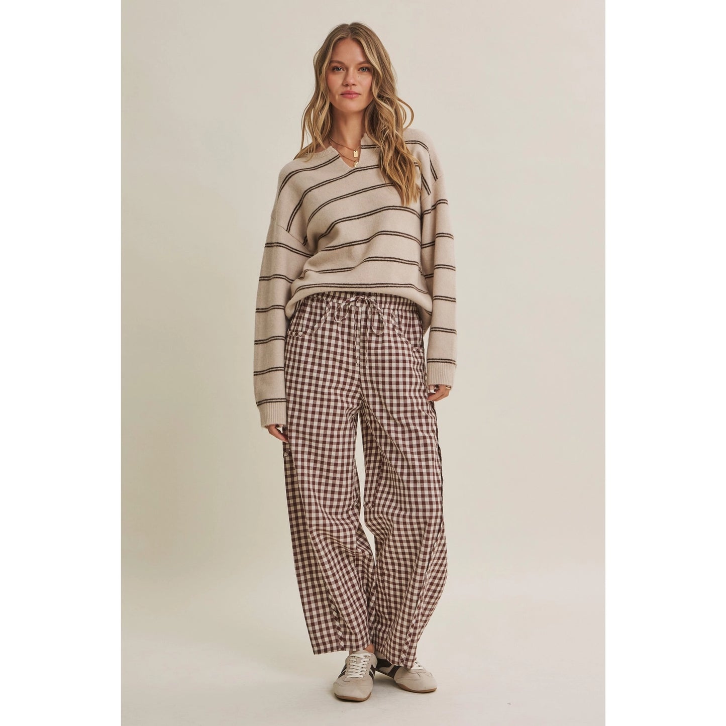Easy Day Relaxed Gingham Cotton Barrel Leg Pants