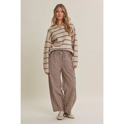Easy Day Relaxed Gingham Cotton Barrel Leg Pants