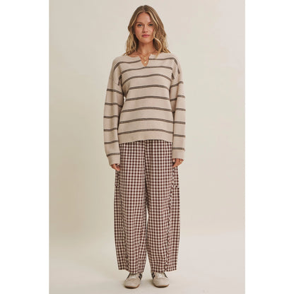 Easy Day Relaxed Gingham Cotton Barrel Leg Pants