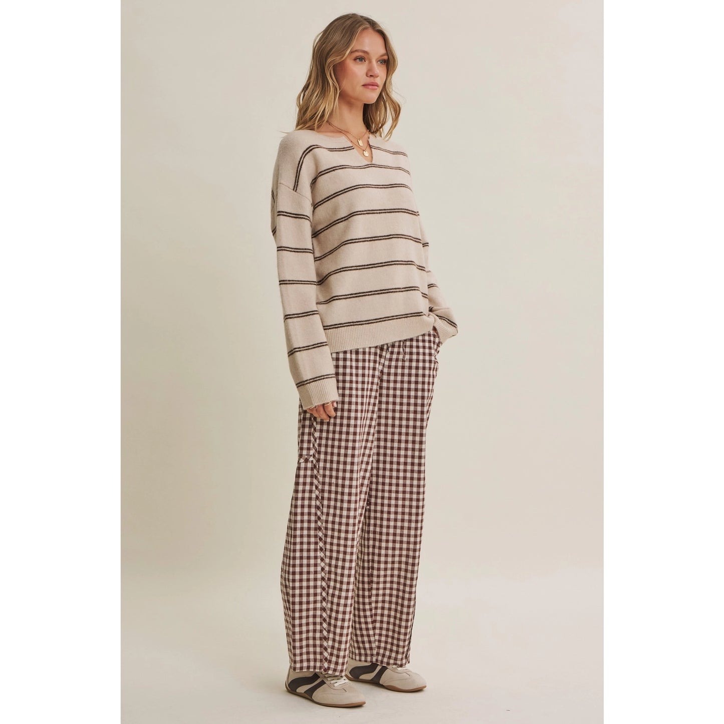 Easy Day Relaxed Gingham Cotton Barrel Leg Pants