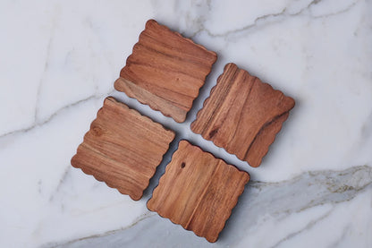 Scalloped Square Wood Coasters