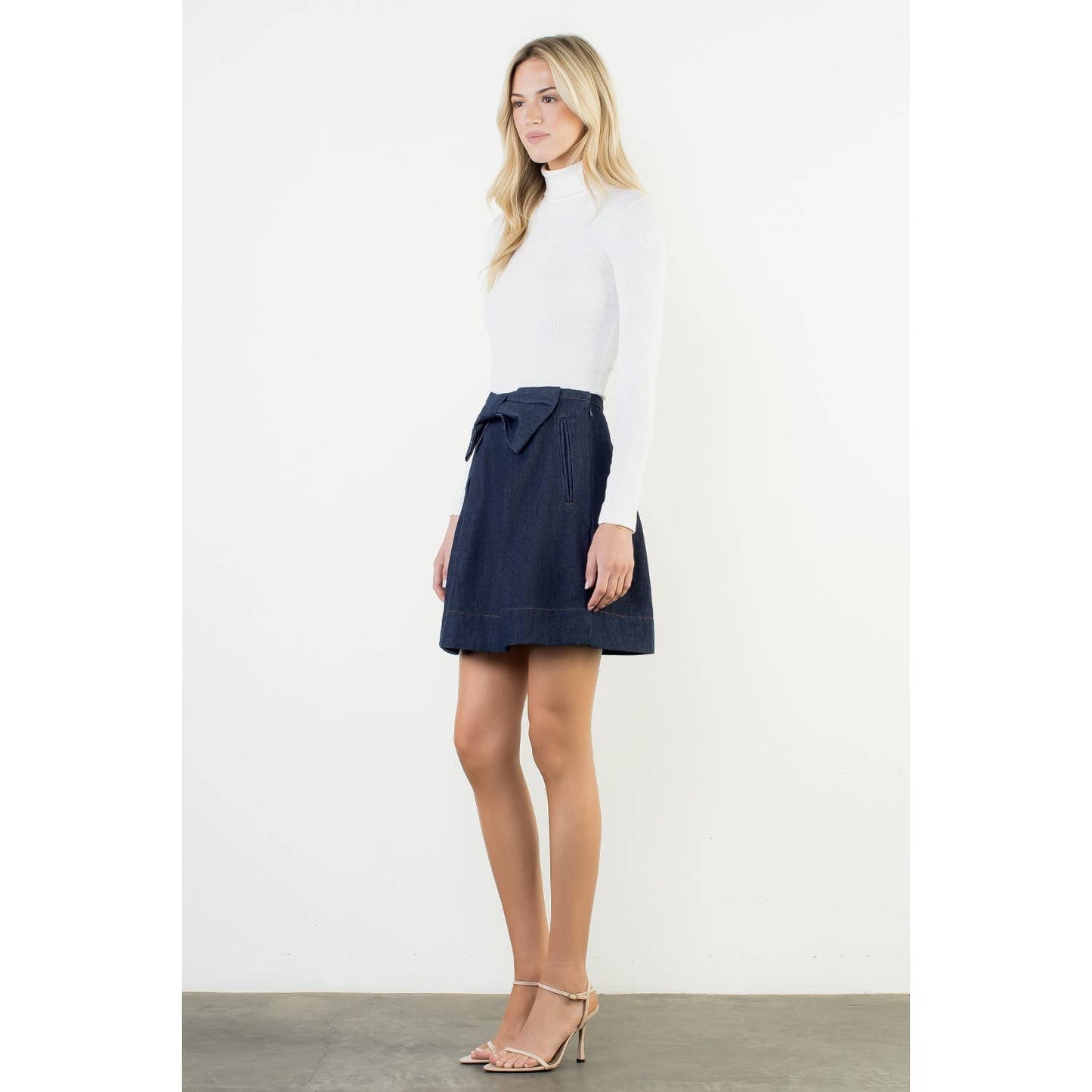 Bow Front A-Line Denim Skirt