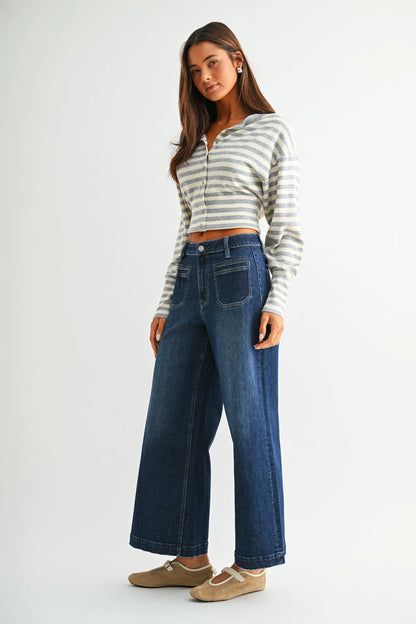 High Rise Ankle Wide Leg Dark Wash