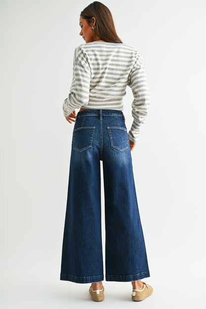 High Rise Ankle Wide Leg Dark Wash