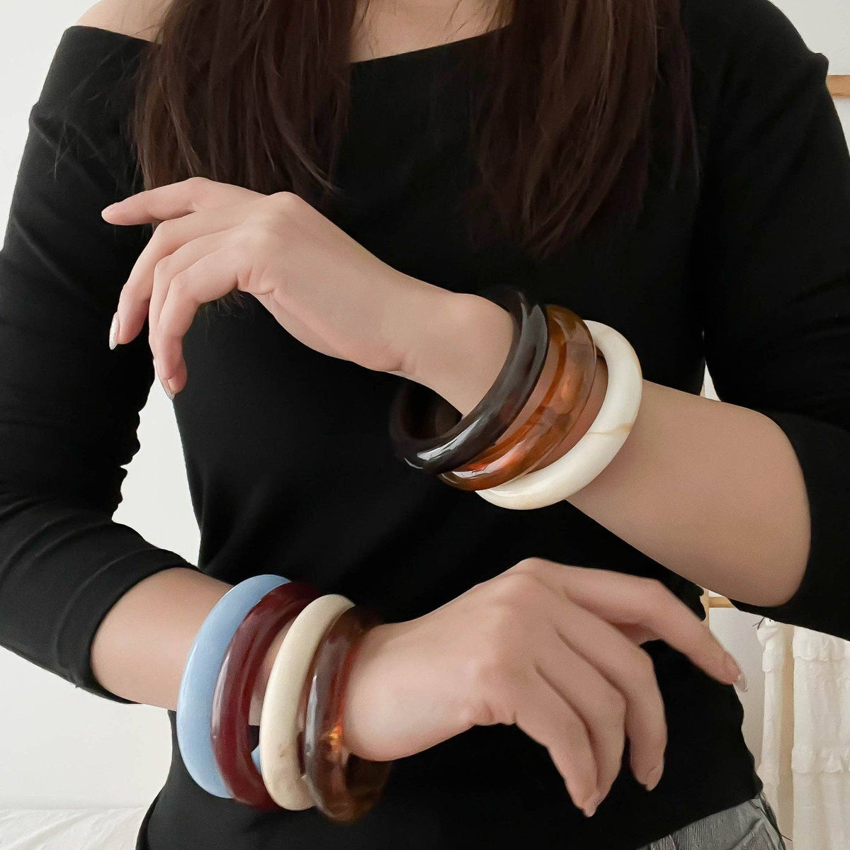 Trendy Geometric Resin Stackable Bangle Bracelet MK2PPPO6W6JBR129