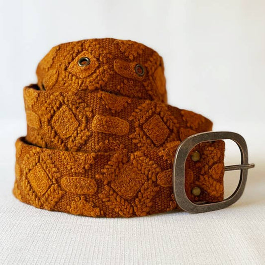 Terracotta Embroidered Wool Belt