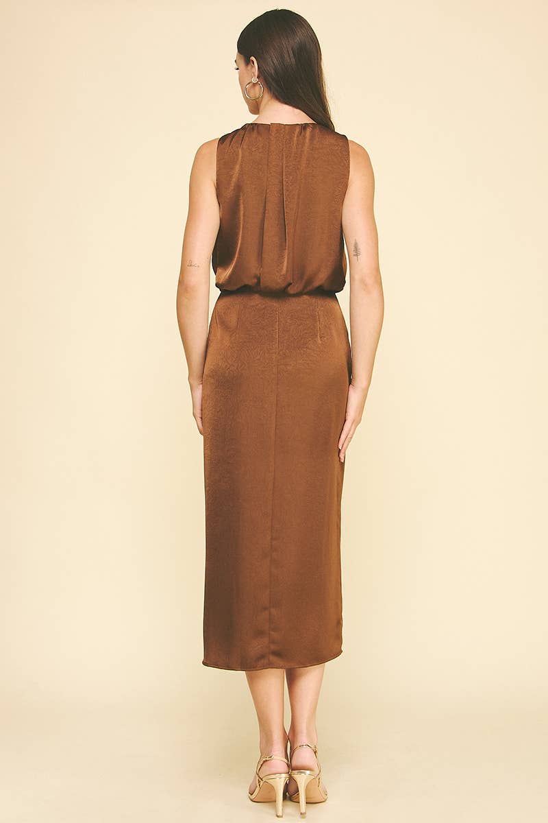 SILKY SIDE SLIT MIDI DRESS