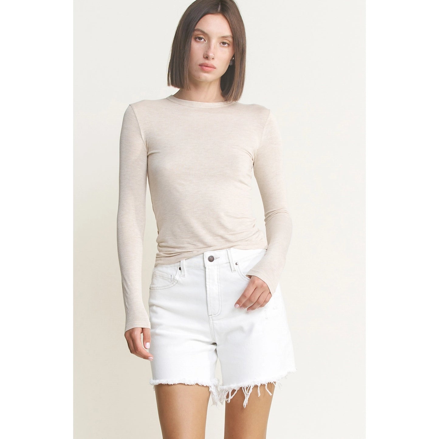 High Rise Distressed Frayed Hem Shorts