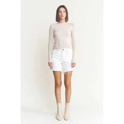 High Rise Distressed Frayed Hem Shorts