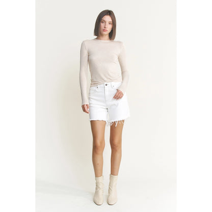 High Rise Distressed Frayed Hem Shorts