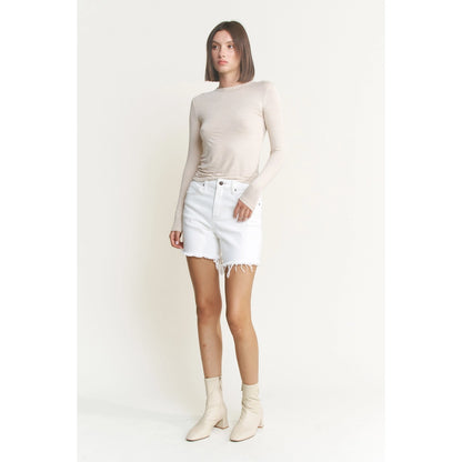 High Rise Distressed Frayed Hem Shorts
