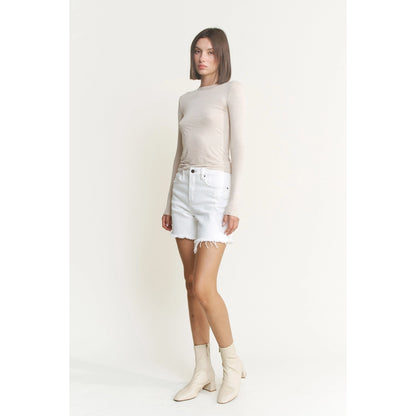 High Rise Distressed Frayed Hem Shorts