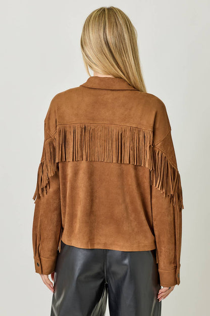 Silas Fringe Back Detail Suede Shirt Jacket