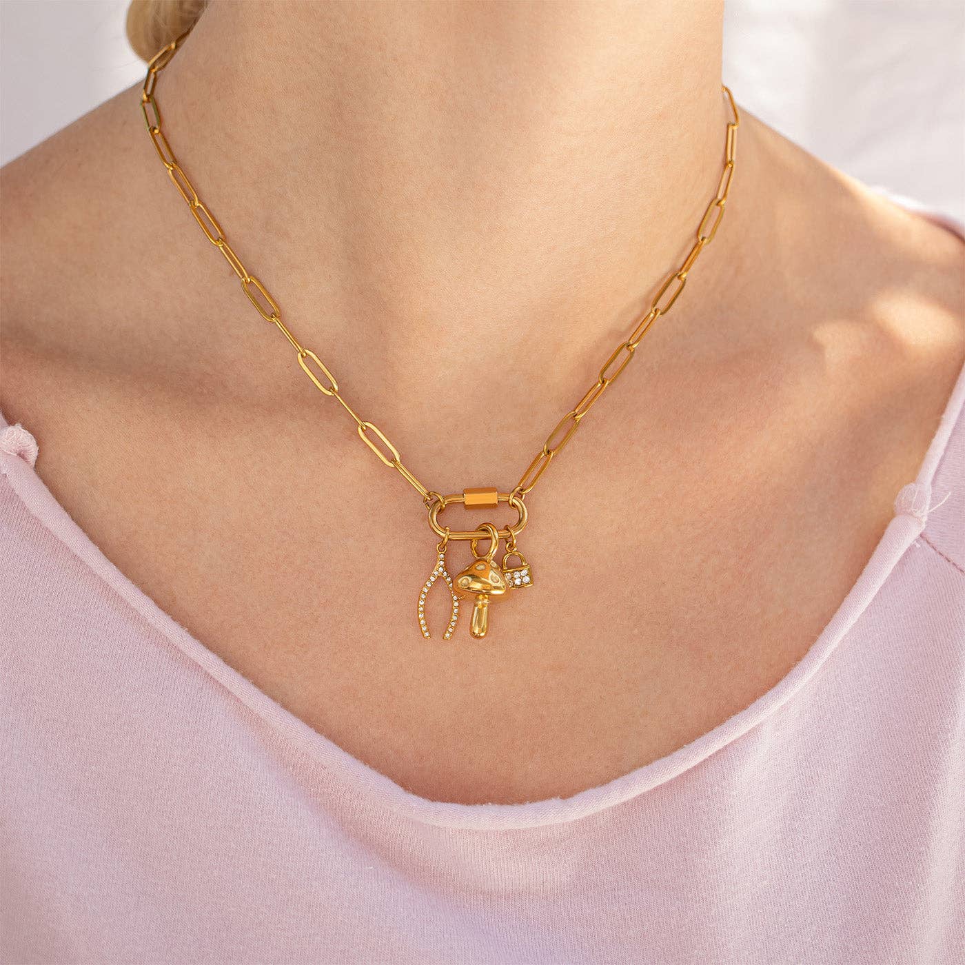 Paperclip Carabiner Charm Necklace