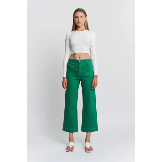 Super High Wide Leg Crop Emerald Jeans