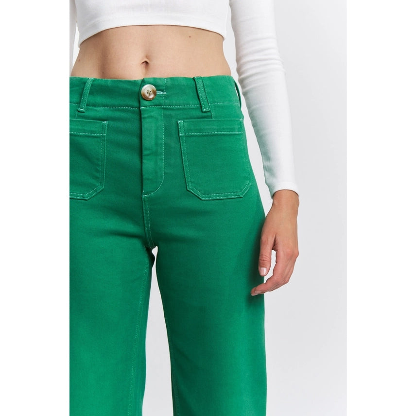 Super High Wide Leg Crop Emerald Jeans