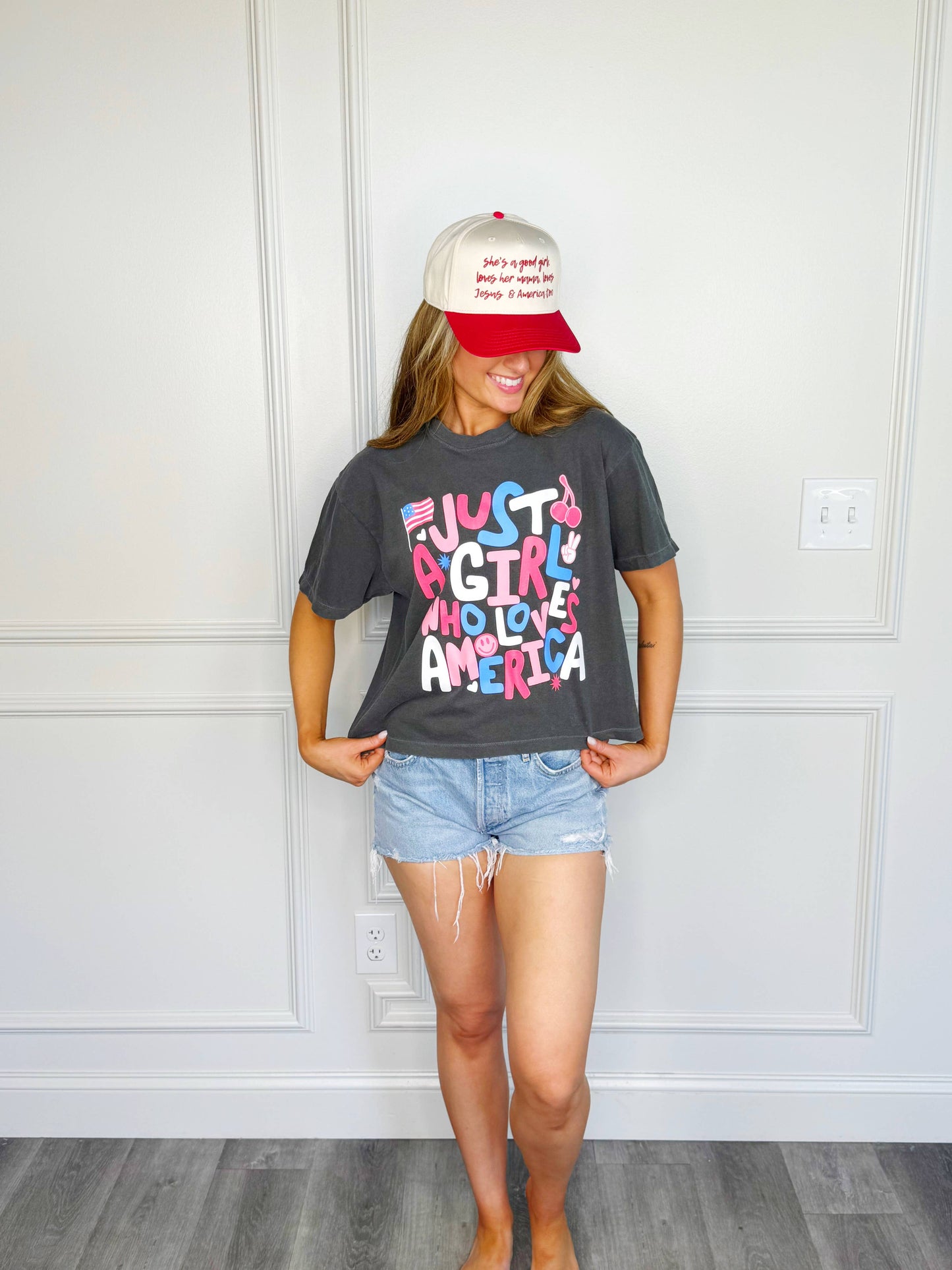 Poppy and Pine Just a Girl Who Loves America Crop Tee