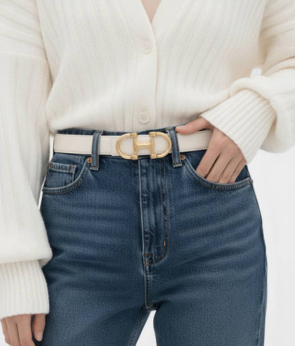 Stitched Clean Leather Belt with Horsebit Buckle