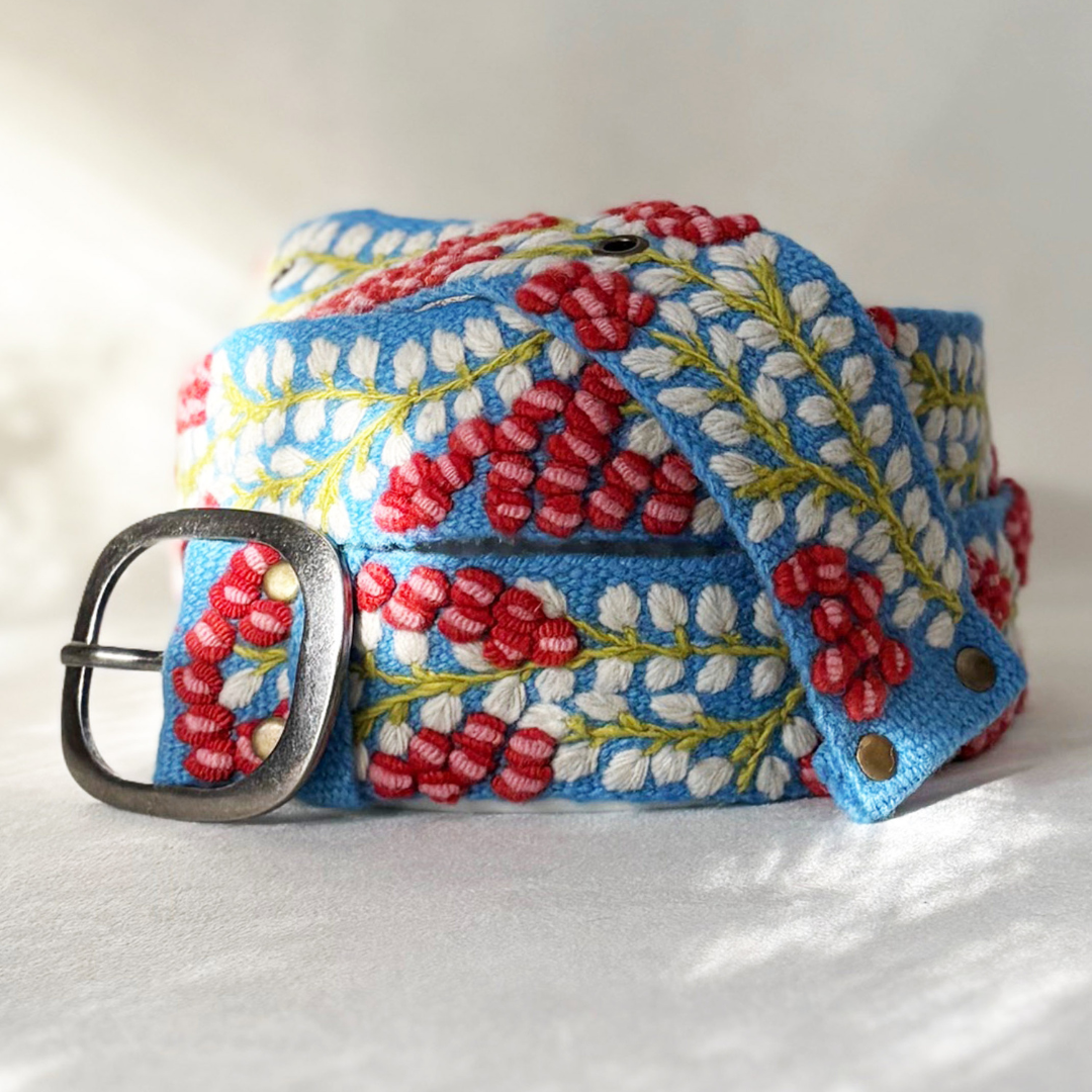 Jenny Krauss Berries on Vine Embroidered Wool Belt