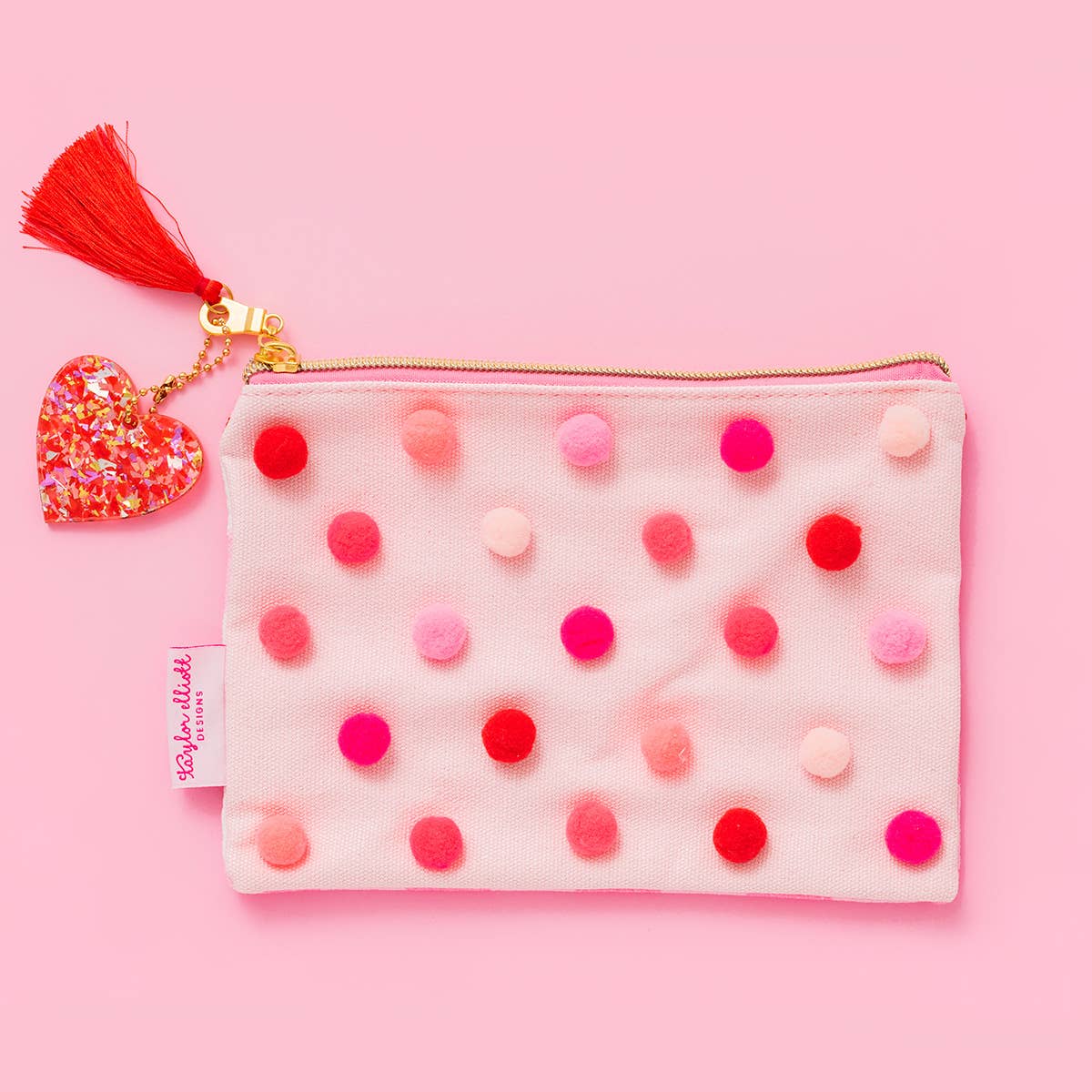 Red and Pink Pom Pom Pouch