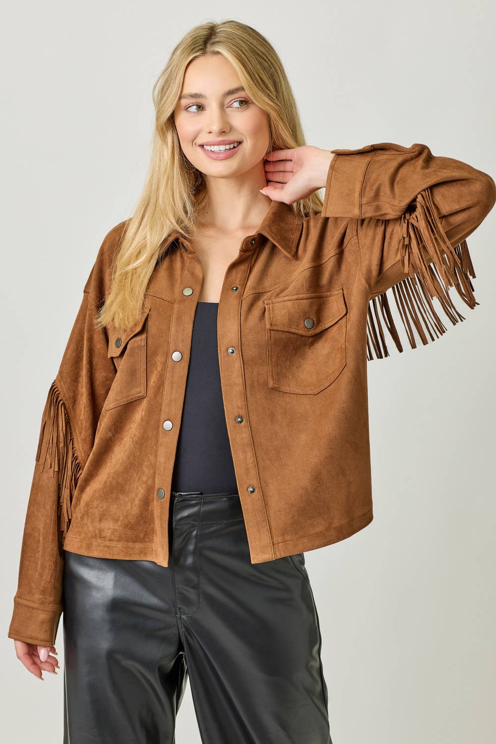 Silas Fringe Back Detail Suede Shirt Jacket