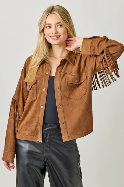 Silas Fringe Back Detail Suede Shirt Jacket