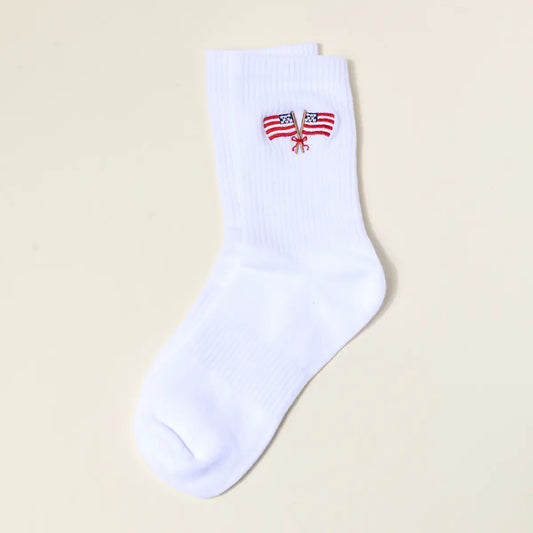 American Flag Embroidered Crew Socks