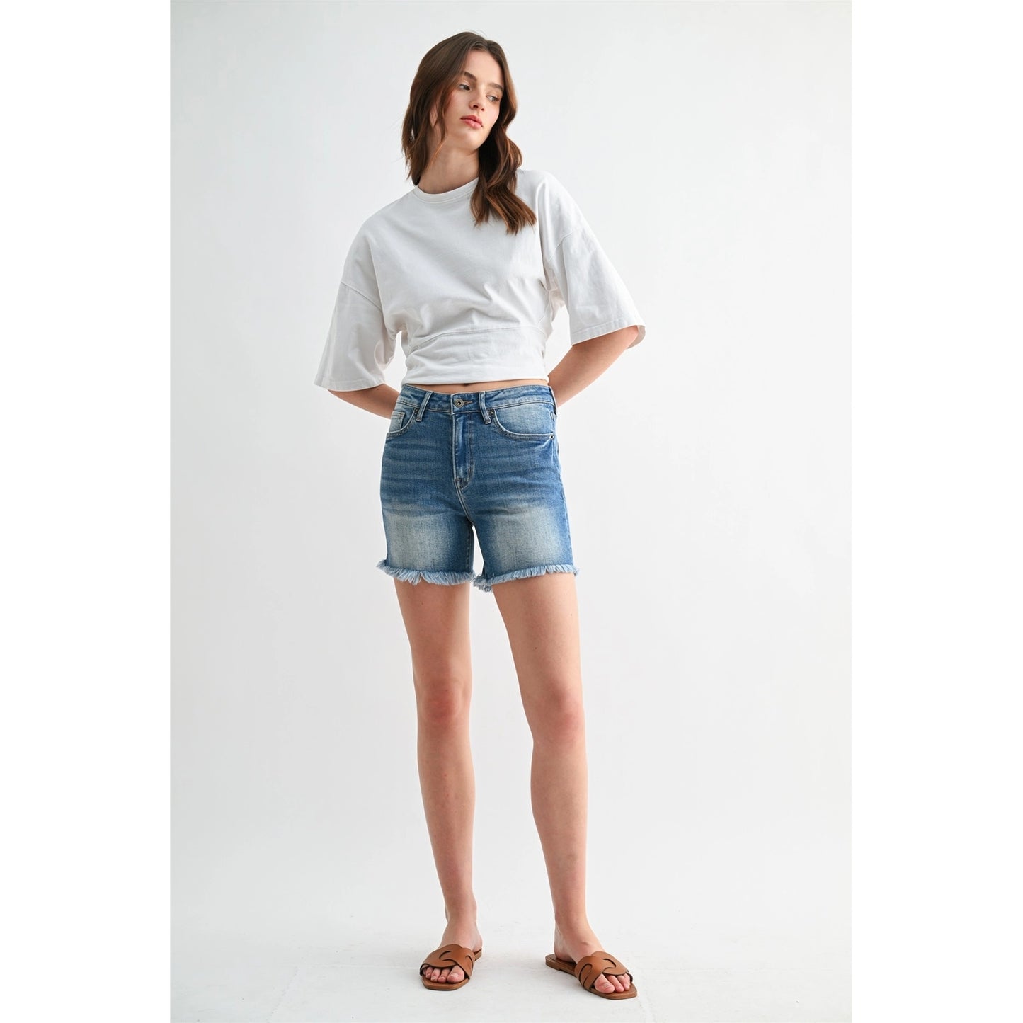 High Rise Shorts W Frayed Hem
