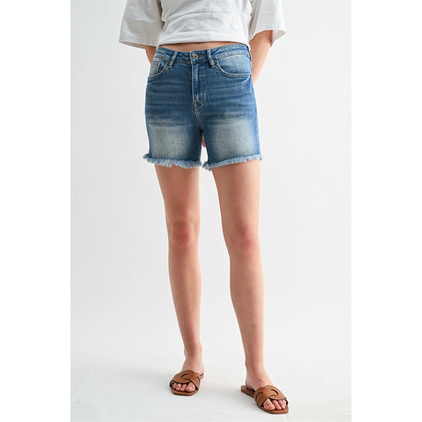 High Rise Shorts W Frayed Hem
