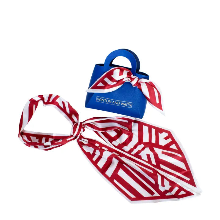 Winton + Waits Game Day Accessory Scarf- Red & White w/ Blue Bag