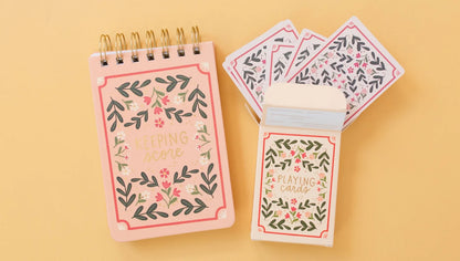 Floral Game Night Set of Playing Cards & Scorekeeping Notebook
