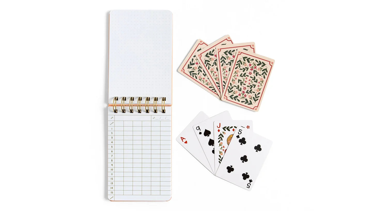 Floral Game Night Set of Playing Cards & Scorekeeping Notebook