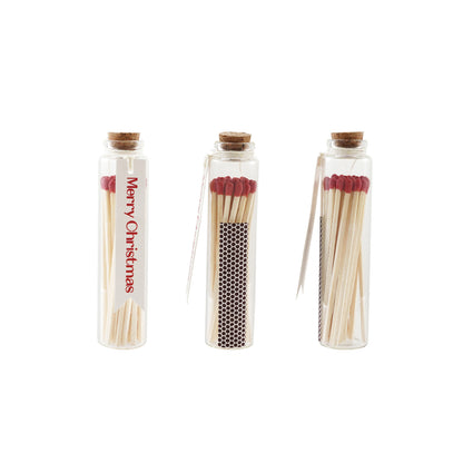 Merry Christmas Glass Bottle Match Holder