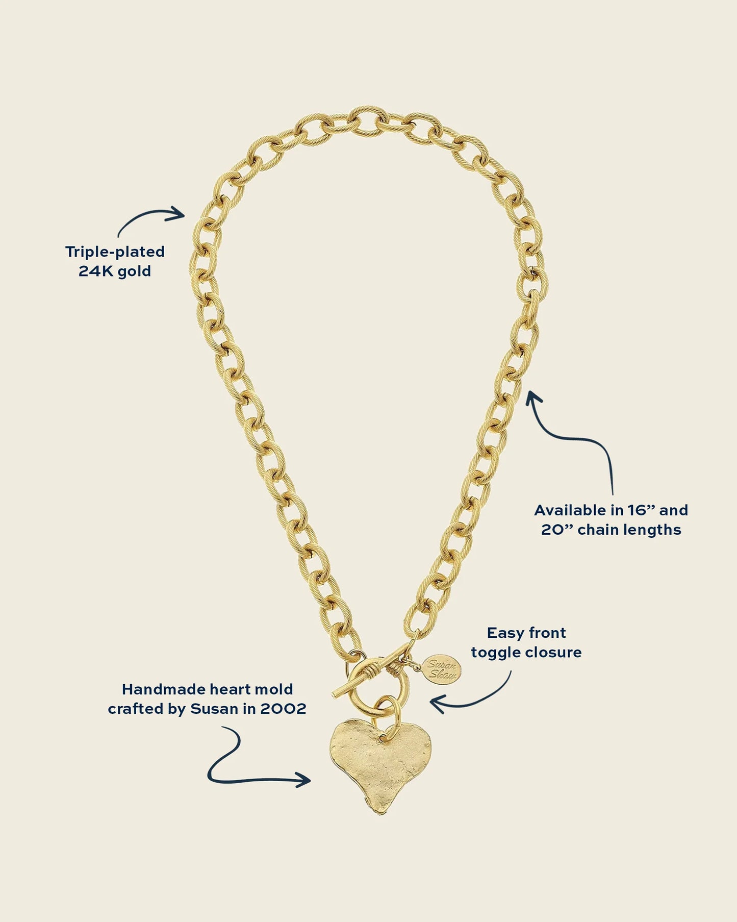 Susan Shaw Gold Heart Toggle Necklace